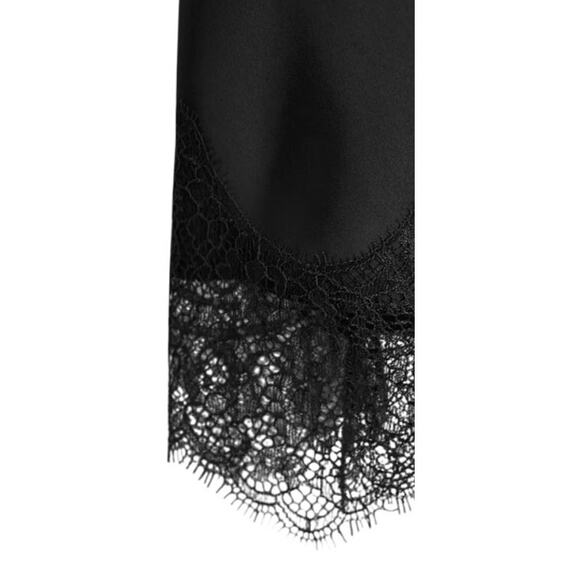 Zara Women's Small Black Satin Effect Lace Trim Mid-Rise Midi Skirt - Picture 6 of 8